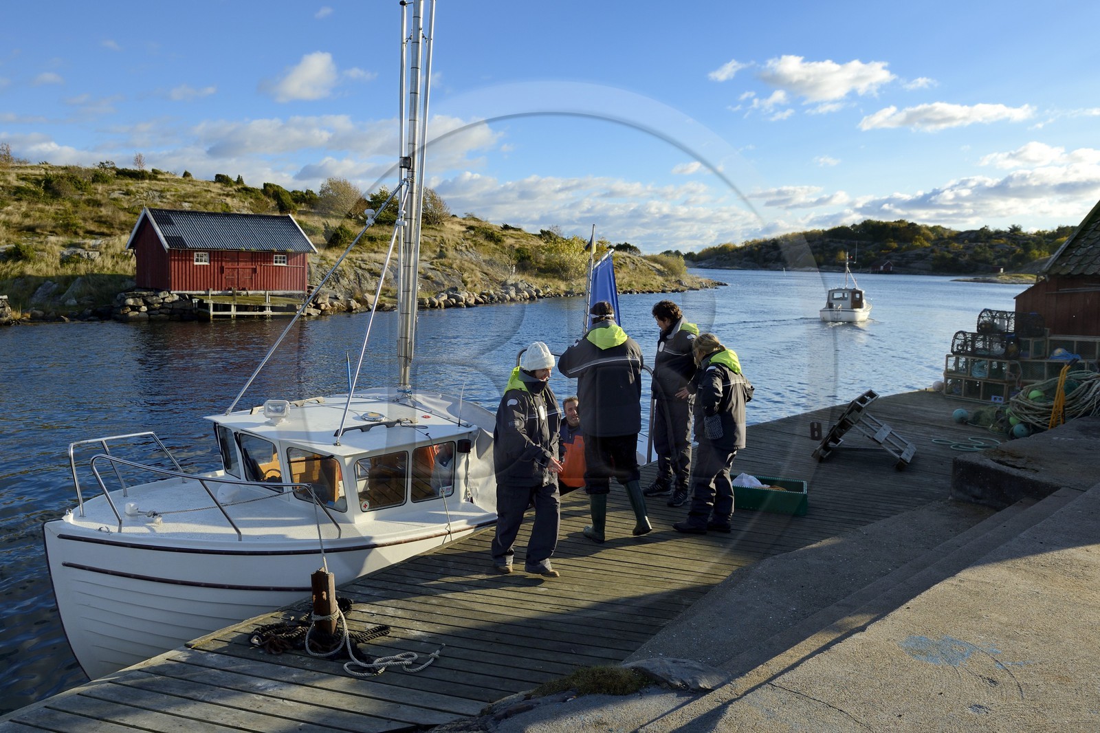 Suède, Västra Götaland, Iles Koster, Sydkoster, port de Ekenäs, retour du Lobster Safari