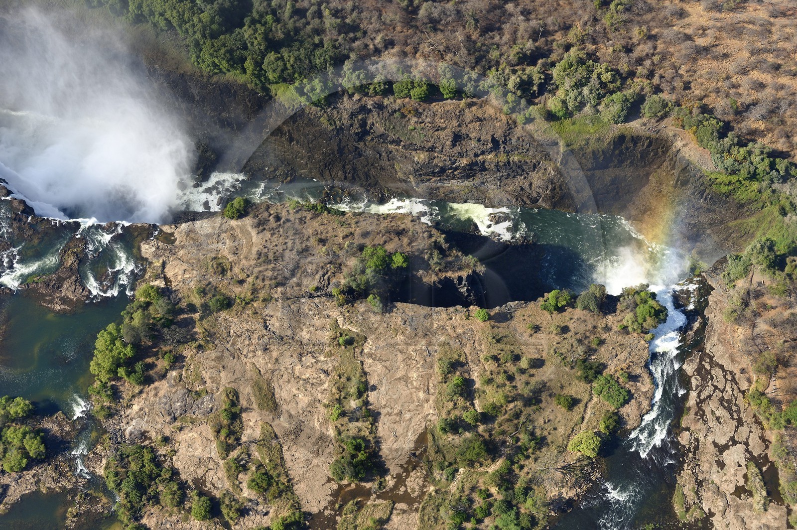 Zimbabwe, Matabeleland North Province,  Zambesi River, the Victoria Falls, listed as World Heritage by UNESCO (aerial view)