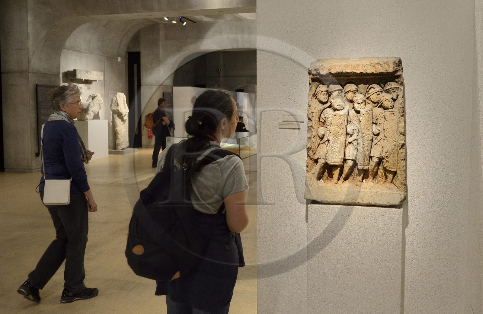 France, Rhone, Lyon, historical site listed as World Heritage by UNESCO, colline de Fourviere, Gallo-Roman Museum of Fourvière, Roman legionaries on a low relief from the site of Glanum dating 130 CE