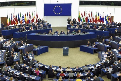France, Bas-Rhin (67), Strasbourg, quartier européen, le Parlement européen, l'hémicycle du batiment Louise-Weiss lors de la session plénière inaugurale du nouveau Parlement européen le 2 juillet 2019
