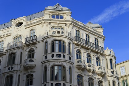 Espagne, Andalousie, Malaga, immeuble bourgeois de la plaza de Felix Saenz