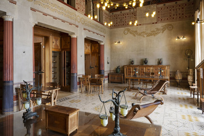 France, Alpes-Maritimes (06),  France, Alpes Maritimes (06), Beaulieu sur Mer, villa Kerylos de style neo-grec construite en 1908 par architecte Emmanuel Pontremoli, la bibliothèque