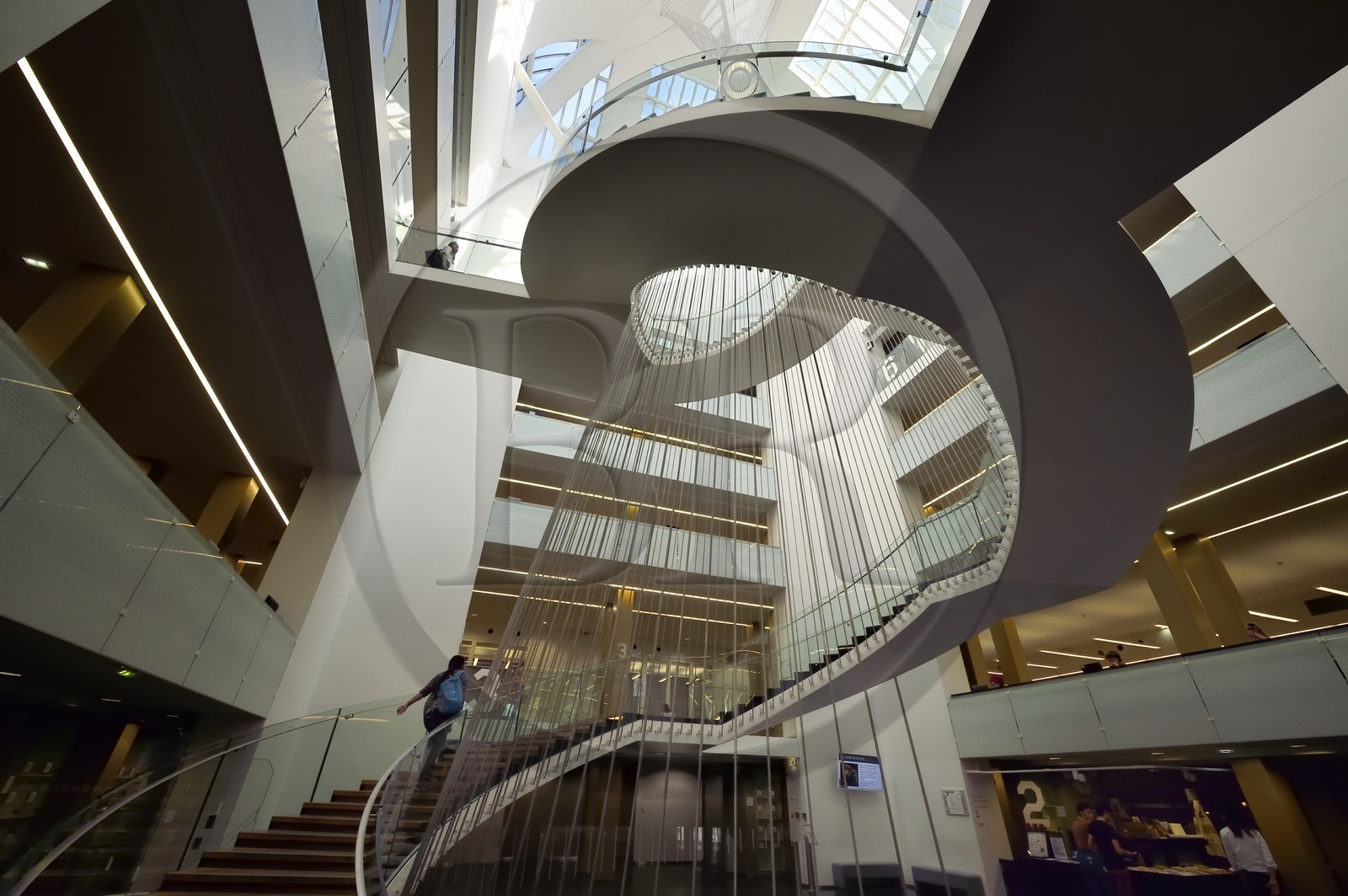 France, Bas Rhin, Strasbourg, Neustadt German district listed as a UNESCO World Heritage Site, place de la Liberté, National University Library (bibliothèque nationale et universitaire BNU), monumental staircase by architect ANMA-Agence Nicolas Michelin and associates