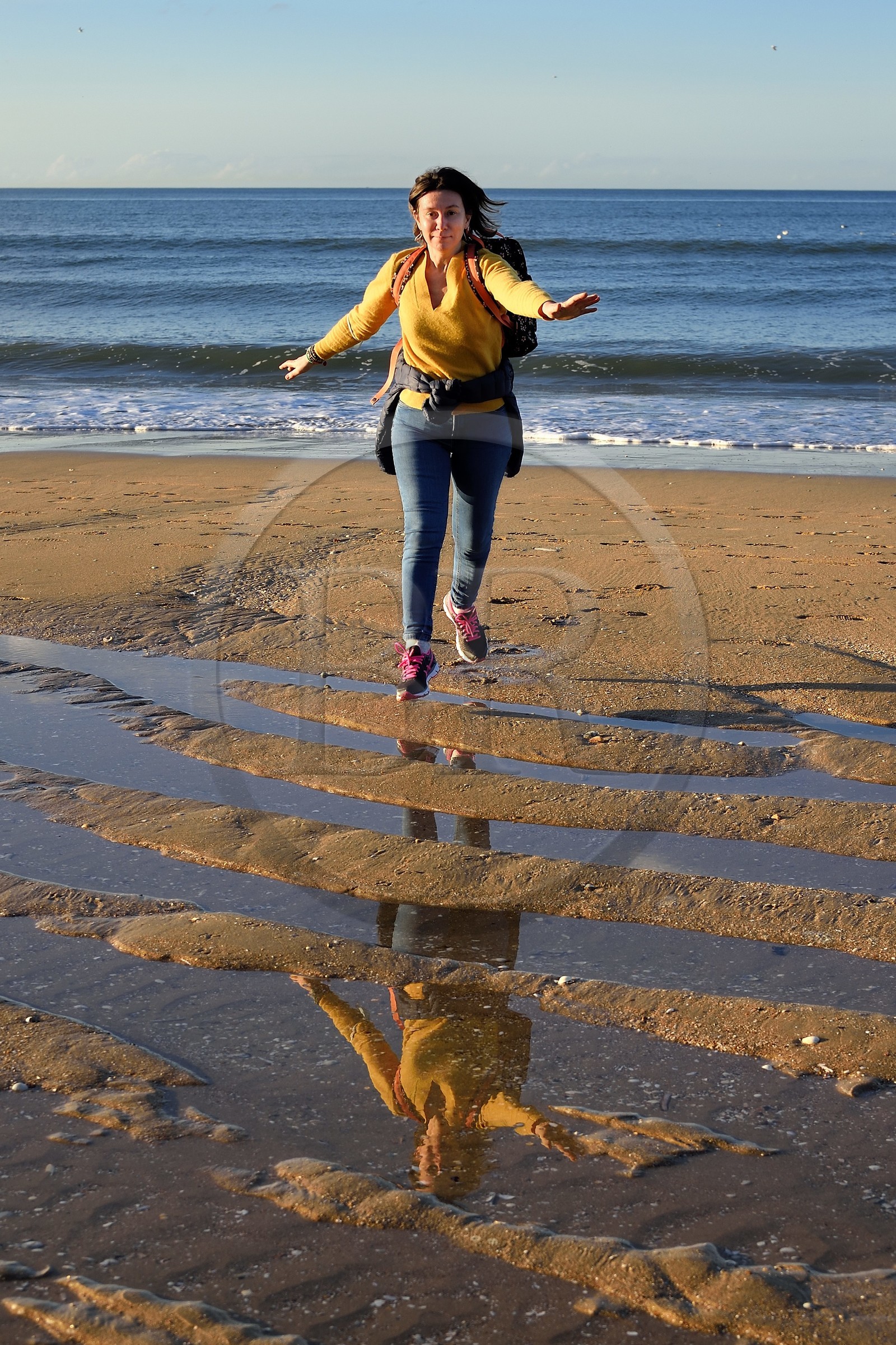 France, Calvados (14), Pays d'Auge, la côte Fleurie, Cabourg, promenade sur la plage de la station balnéaire
