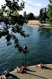 France, Paris (75), les rives de la Seine, classées Patrimoine Mondial de l'UNESCO, Paris-Plage fête tenue au mois d'août sur les quais de Seine fermés au trafic automobile
