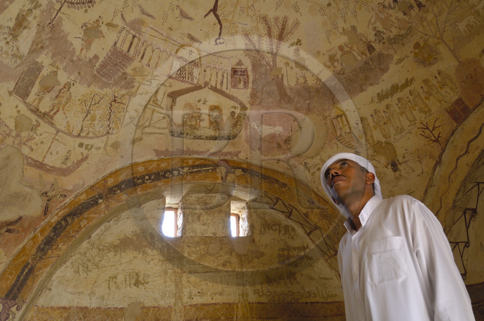 Egypte, Haute Egypte, désert libyque, oasis de Kharga, nécropole copte de Bagawat du IIe au VIIe siècle après JC, intérieur de la Chapelle de l'Exode
