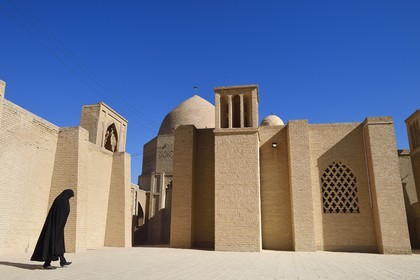 Iran, Isfahan province, Dasht-e Kavir desert, city of Nain also known as Naein, Jameh Mosque of Khorasani style is one of the oldest (9th century) in Iran and still in use, a windcatcher tower in the center