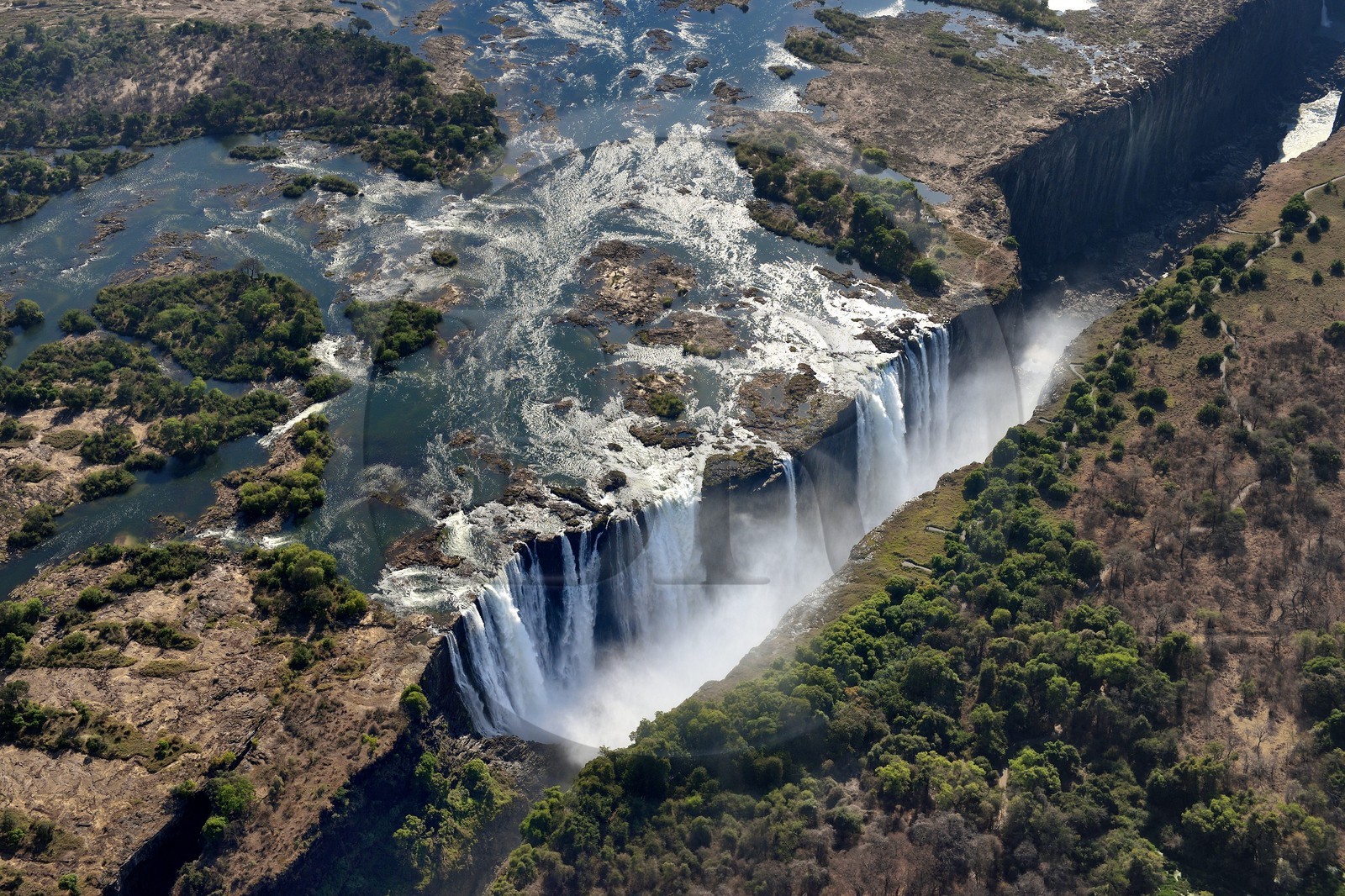 Zimbabwe, Matabeleland North Province,  Zambesi River, the Victoria Falls, listed as World Heritage by UNESCO (aerial view)