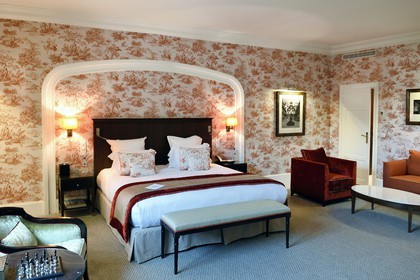 France, Calvados, Pays d'Auge, Deauville, Normandy Barriere Hotel, the Presidential Suite  decorated from toile de jouy fabric