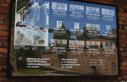 Poland, Silesian region, near Krakow, village of Oswiecim, the camp of extermination of Auschwitz, listed as World Heritage by UNESCO, victims presented on the hanging place