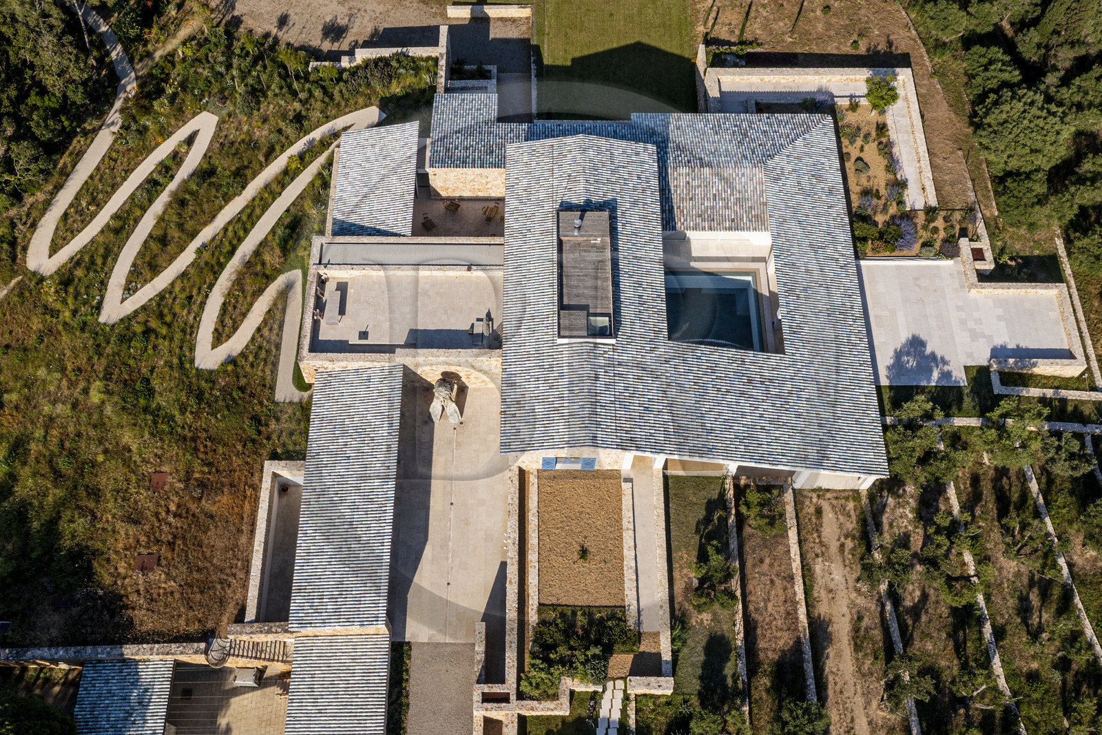 France, Var (83), Iles d'Hyères, parc national de Port Cros, Ile de Porquerolles, la Fondation Carmignac (vue aérienne)
