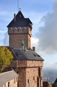 France, Bas Rhin, Orschwiller, Alsace Wine Road, Haut Koenigsbourg Castle, the keep is dominated by the Germanic imperial eagle