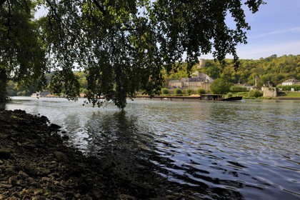 France, Val d'Oise, French Vexin Natural Park, la Roche-Guyon, labelled Les Plus Beaux Villages de France (The Most Beautiful Villages of France), the castle and the Seine river