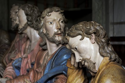 Brazil, Minas Gerais state, Congonhas do Campo, Santuario Bom Jesus de Matosinhos church, scenes of the Passion of Our Lord by sculptor Aleijadinho : Judas in the Last Supper (Gold Route, Estrada Real)