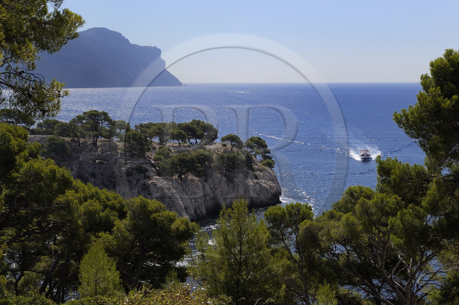 France, Bouches du Rhone, Cassis, peninsula of Port Miou and the cliffs of Cap Canaille in the background