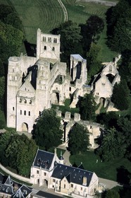 France, Seine Maritime, Jumieges abbey (aerial view)