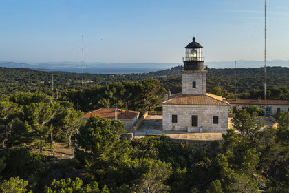 France, Var (83), Iles d'Hyères, parc national de Port Cros, Ile de Porquerolles, le phare (vue aérienne)