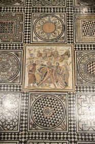France, Rhone, Lyon, historical site listed as World Heritage by UNESCO, colline de Fourviere, Gallo-Roman Museum of Fourvière, Hercule's drunkenness mosaic dating from the 2nd century and coming from a house of Vienna