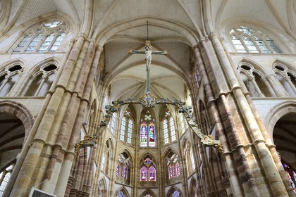 France, Marne, village of Saint-Amand-sur-Fion, Saint-Amand church, the choir of the thirteenth century with the rood beam and the crucifix of the eighteenth century