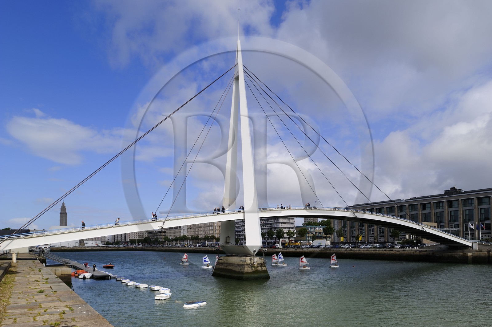 France, Seine Maritime, Le Havre, Downtown rebuilt by Auguste Perret listed as World Heritage by UNESCO, Footbridge of the Bassin du Commerce by Guillaume Gillet (1969)