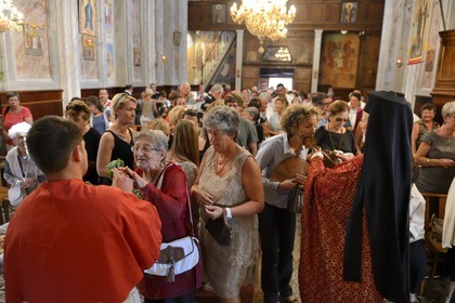 France, Corse du Sud, Cargese, Greek catholic church of Saint Spyridon (Eastern rite or Uniate), mass of the basil feast (Exaltation of the Holy Cross)