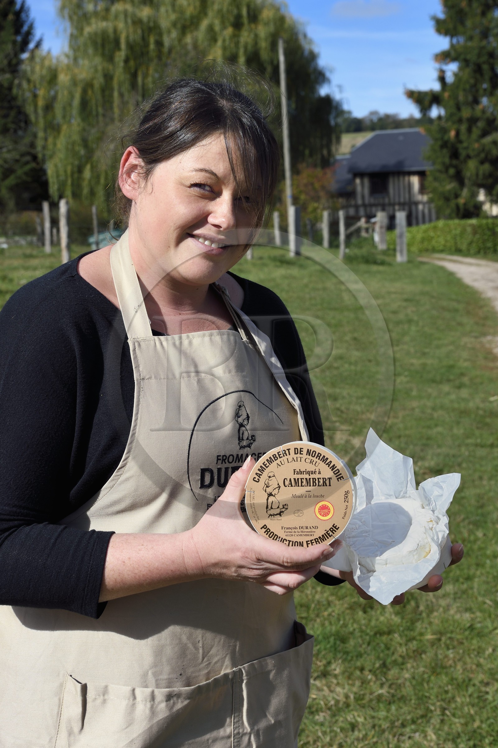 France, Orne (61), Pays d'Auge, village de Camembert, Ferme de la Héronnière, AOC Camembert au lait cru, Marion Duchatellier qui travaille à la production nous présente le camembert fermier