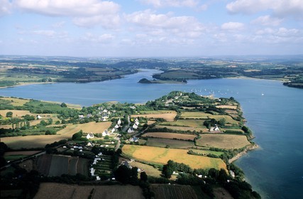 France, Finistere, natural harbour of Brest city, Bay of Daoulas (aerial view)