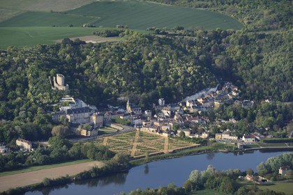 France, Val d'Oise, La Roche Guyon, labelled Les Plus Beaux Villages de France (The Most Beautiful Villages of France), the castle (aerial view)