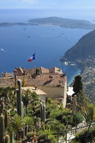 France, Alpes Maritimes, the hilltop village of Eze and its Exotic Garden, Saint Jean Cap Ferrat in the background