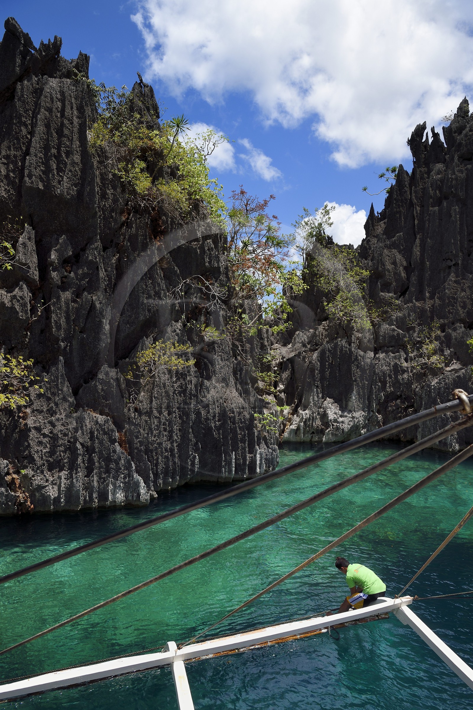 Philippines, Calamian Islands dans le nord de Palawan, Coron Island Natural Biotic Area, lagon et falaises de calcaire du Permien d'origine jurassique