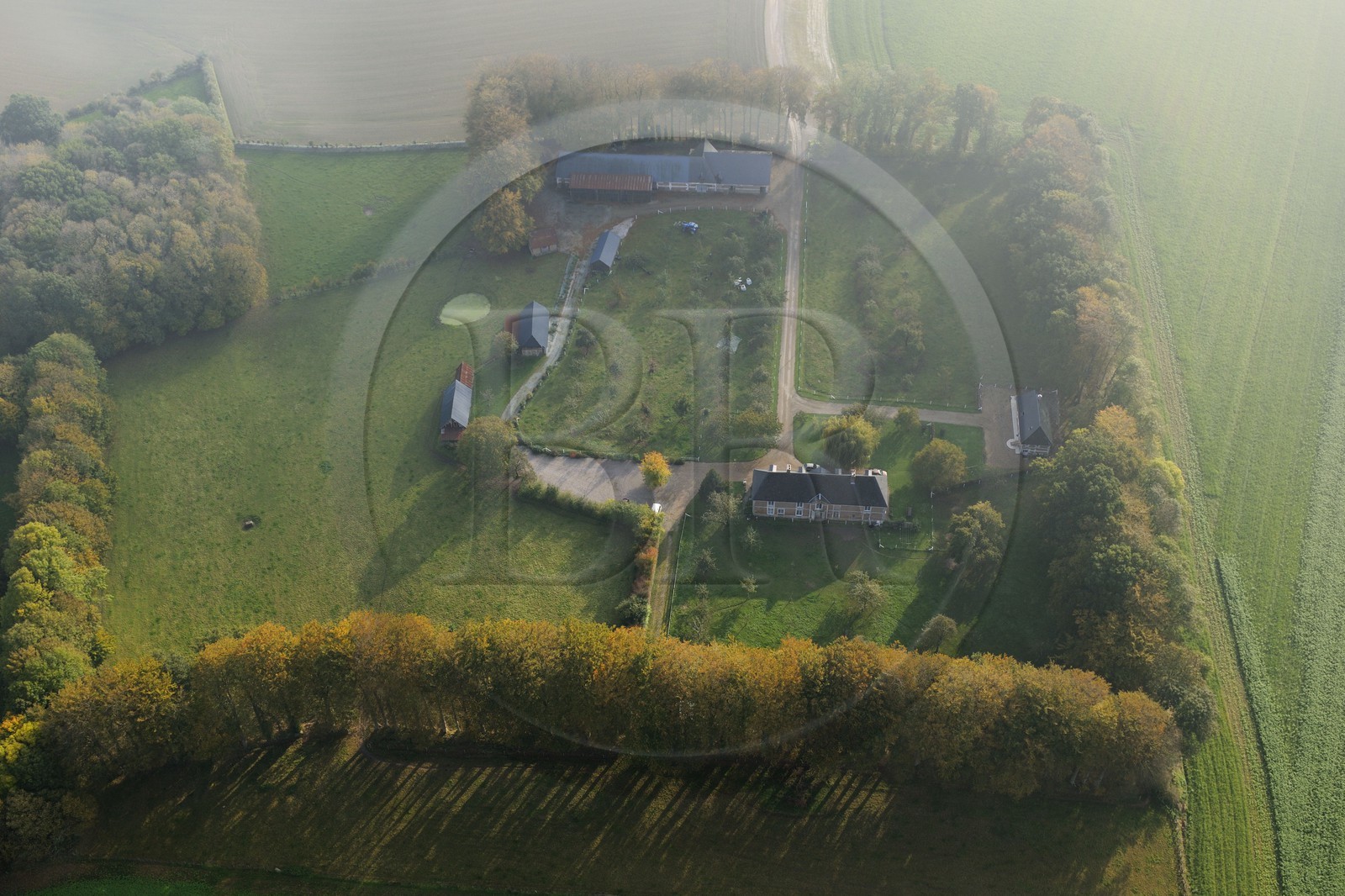 France, Seine-Maritime (76), Bretteville-du-Grand-Caux, clos-masure La Vitrine du Lin (vue aérienne)