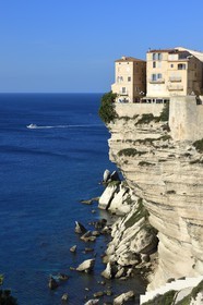 France, Corse du Sud, Bonifacio, the old town or Upper Town perched on limestone cliffs more than 60 meters high