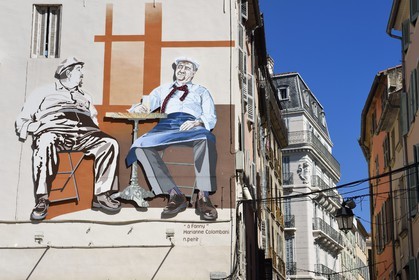 France, Var (83), Toulon, place Victor Hugo, peinture murale de la Partie de cartes de Marcel Pagnol