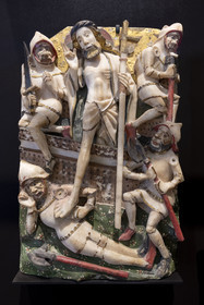 France, Cote d'Or, Dijon, area listed as World Heritage by UNESCO, Museum of Fine Arts in the former palace of the Dukes of Burgundy, altarpiece panel, the arrest of Christ, polychrome alabaster England mid-15th century