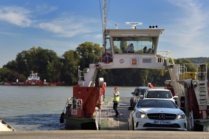 France, Seine-Maritime, Pays de Caux, Norman Seine River Meanders Regional Nature Park, the ferry crossing the Seine at Yainville