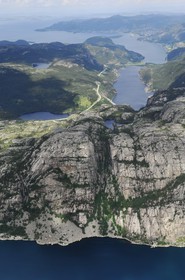 Norway, Rogaland, the Lysefjord, fjord of Lysebotn (aerial view)