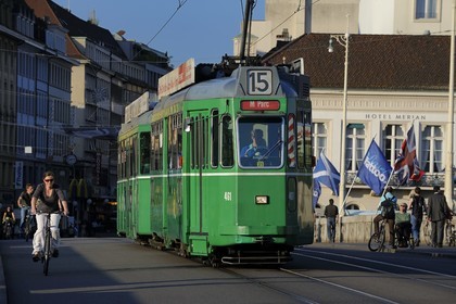 Switzerland, Basel, tram on the Mittlere Brücke