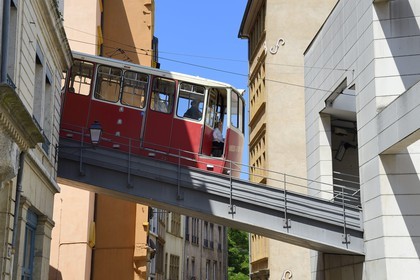 France, Rhone, Lyon, historical site listed as World Heritage by UNESCO, the funicular of Fourviere connects the St Jean quarter in the Old Lyon to the Fourviere hill