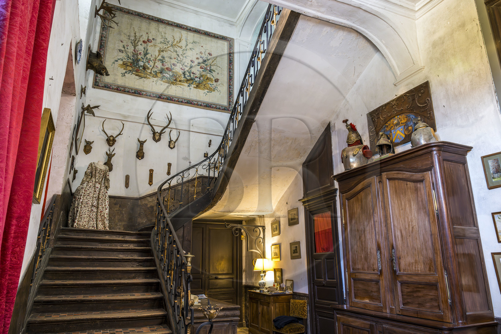 France, Ille et Vilaine, Cote d'Emeraude (Emerald Coast), Saint Malo, malouinière de la Chipaudière built by shipowner and privateer François-Auguste Magon de la Lande at the beginning of the 18th century, the main staircase