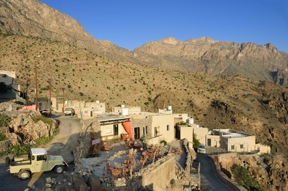 Sultanat d'Oman, Gouvernorat d'Al-Batina du Sud, Hajar occidental, Wadi Mistall, village de Wakan (Wukan), Sama Wakan Heritage Home, chambres d’hotes de charme et terrasse avec vue