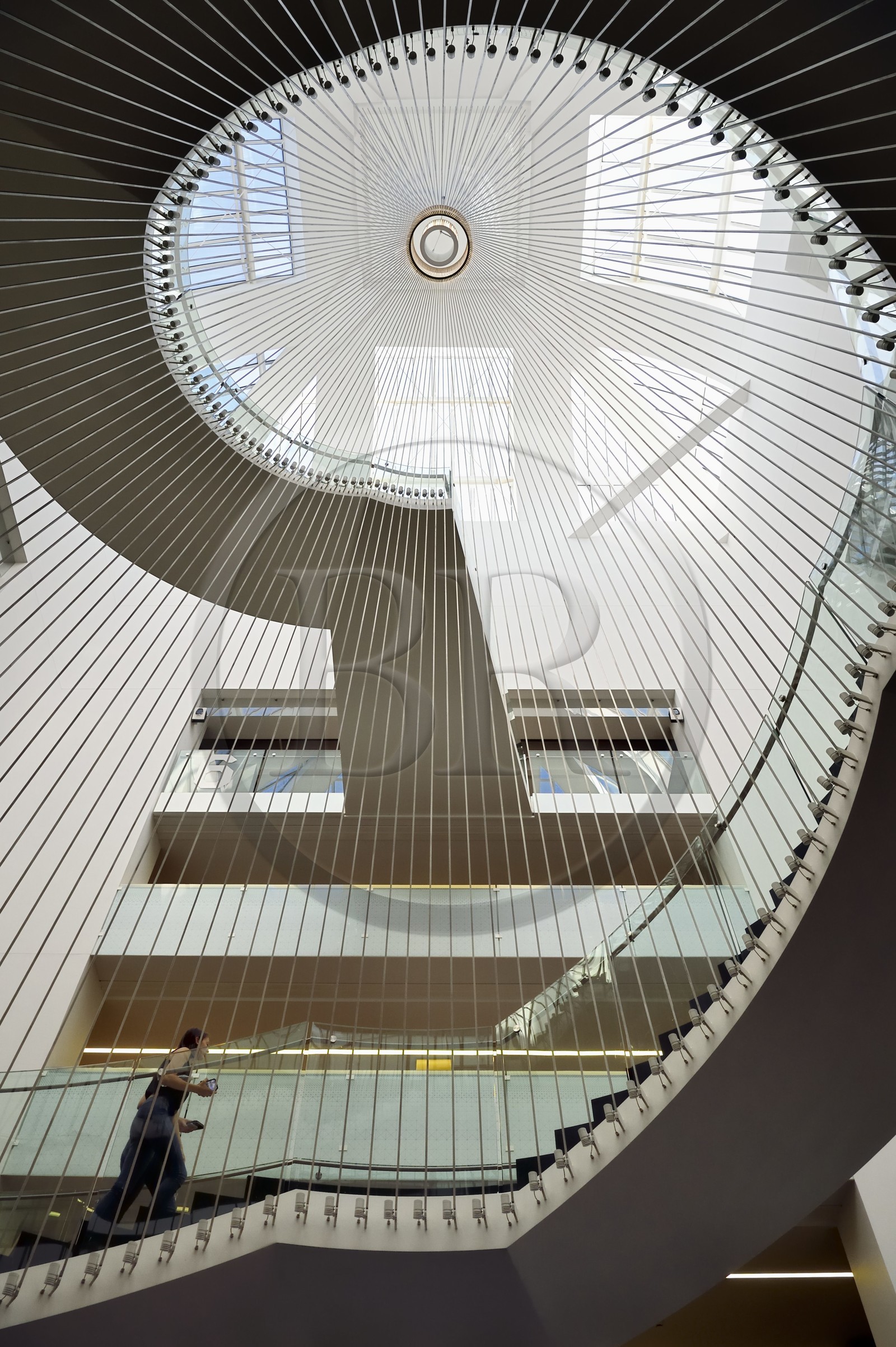 France, Bas Rhin, Strasbourg, Neustadt German district listed as a UNESCO World Heritage Site, place de la Liberté, National University Library (bibliothèque nationale et universitaire BNU), monumental staircase by architect ANMA-Agence Nicolas Michelin and associates