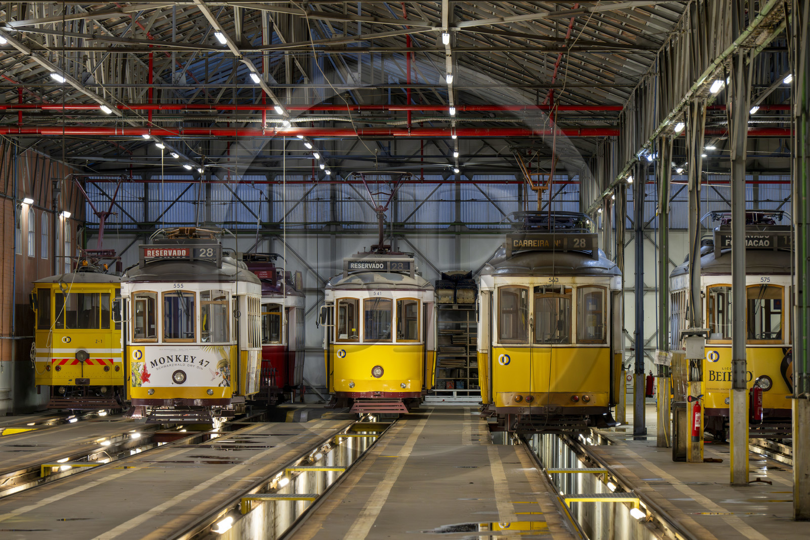 Portugal, Lisbon Alcantara district, the Santo Amaro Depot which houses Lisbon’s trams, line 28 is the most famous and picturesque of them