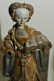 France, Paris (75), musée du Moyen-Age, ancien hôtel de Cluny, la Sainte-Barbe bois polychrome doré vers 1520