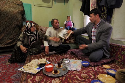 Turkey, Central Anatolia, Aksaray Province, Cappadocia, Dermici (An Anatolian village -Bizim köy: Story of a peasant teacher by Mahmut Makal), Ergin family at home