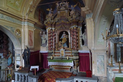 France, Alpes-Maritimes, Roya Bevera Valley, Piene Haute village, Saint Marc church, baroque altarpiece from the choir from 1728