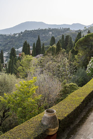 France, Alpes-Maritimes (06), Menton, Domaine des Colombieres, vue sur la montagne depuis le jardin du domaine créé par Ferdinand Bac