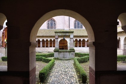 France, Bas-Rhin (67), Strasbourg, vieille ville classée au Patrimoine Mondial de l'UNESCO, église protestante Saint-Pierre-le-Jeune, le cloitre roman du XIème et XIVème siècle et son puit