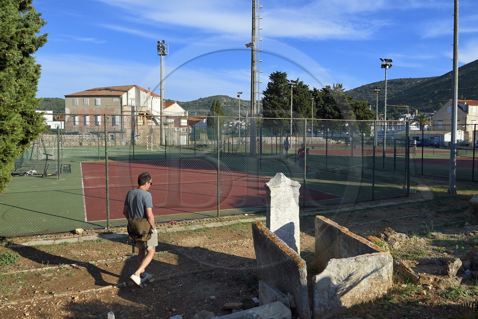 Croatia, Dalmatia, Dalmatian coast, Island of Vis, village of Vis, Luka district, Greco-Roman remains of Issa, stelae from the Greek necropolis from the 3rd and 2nd century BC.
