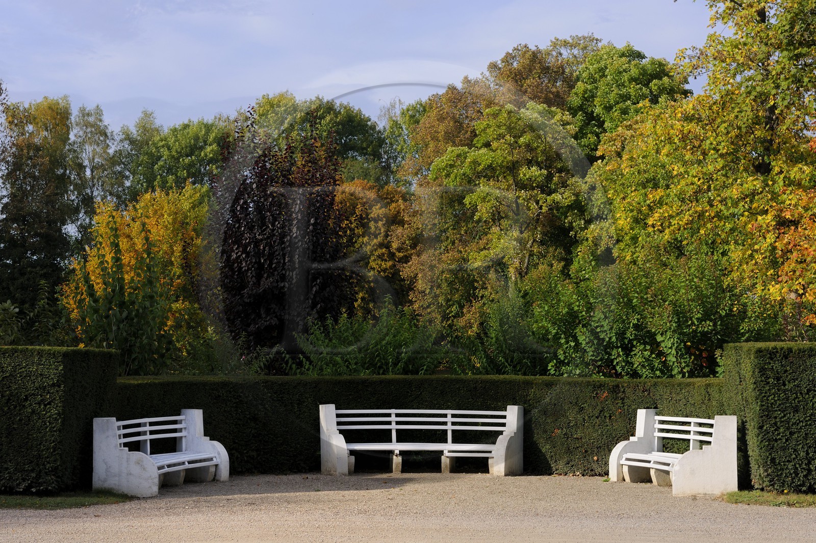 France, Vosges (88), Station thermale de Vittel, bancs du parc