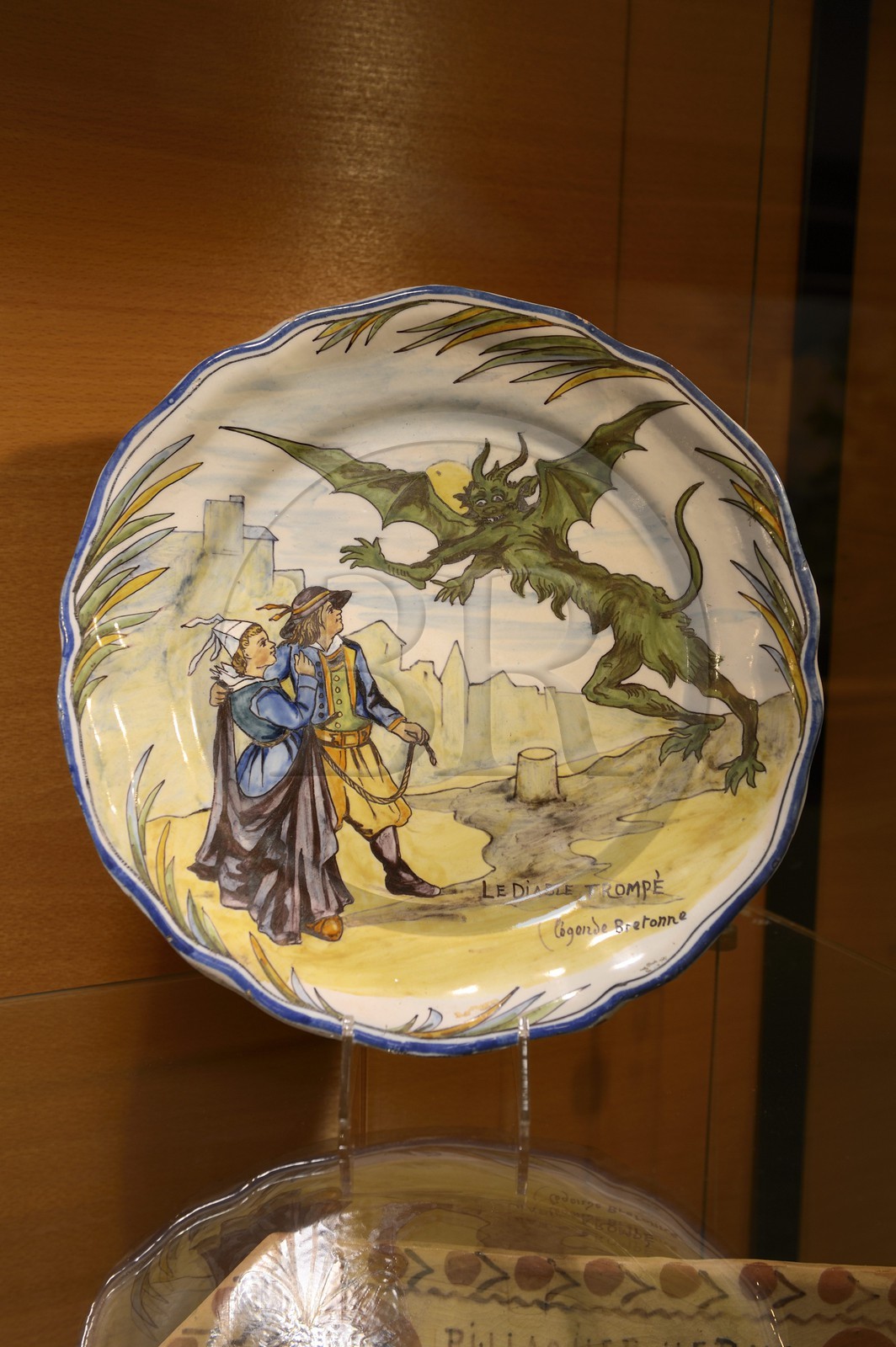France, Finistere, Quimper, museum of faience, plate created by Alfred Beau on the theme of Breton legends on the late nineteenth century